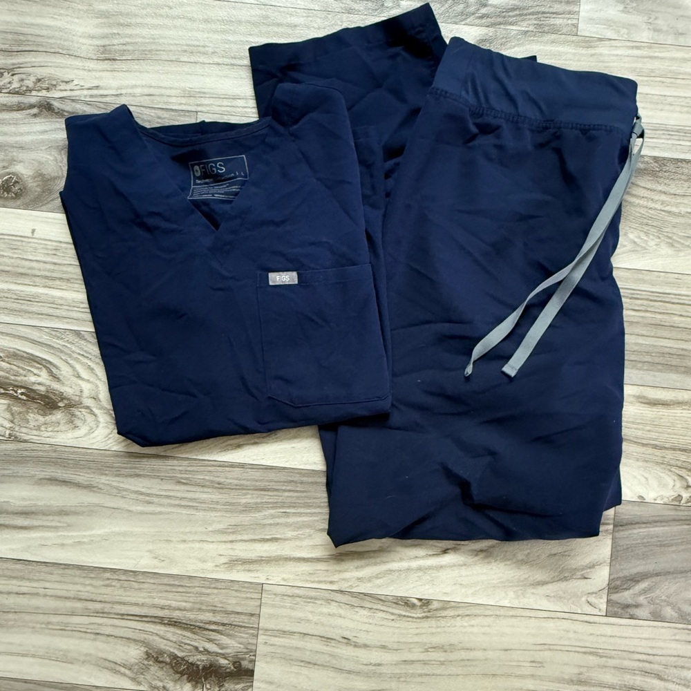 Figs Blue Straight Leg Pants with Elastic Waistband